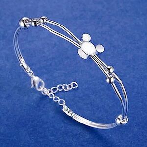 Sterling Silver Mickey Mouse Hollow Out Bangle Bracelet